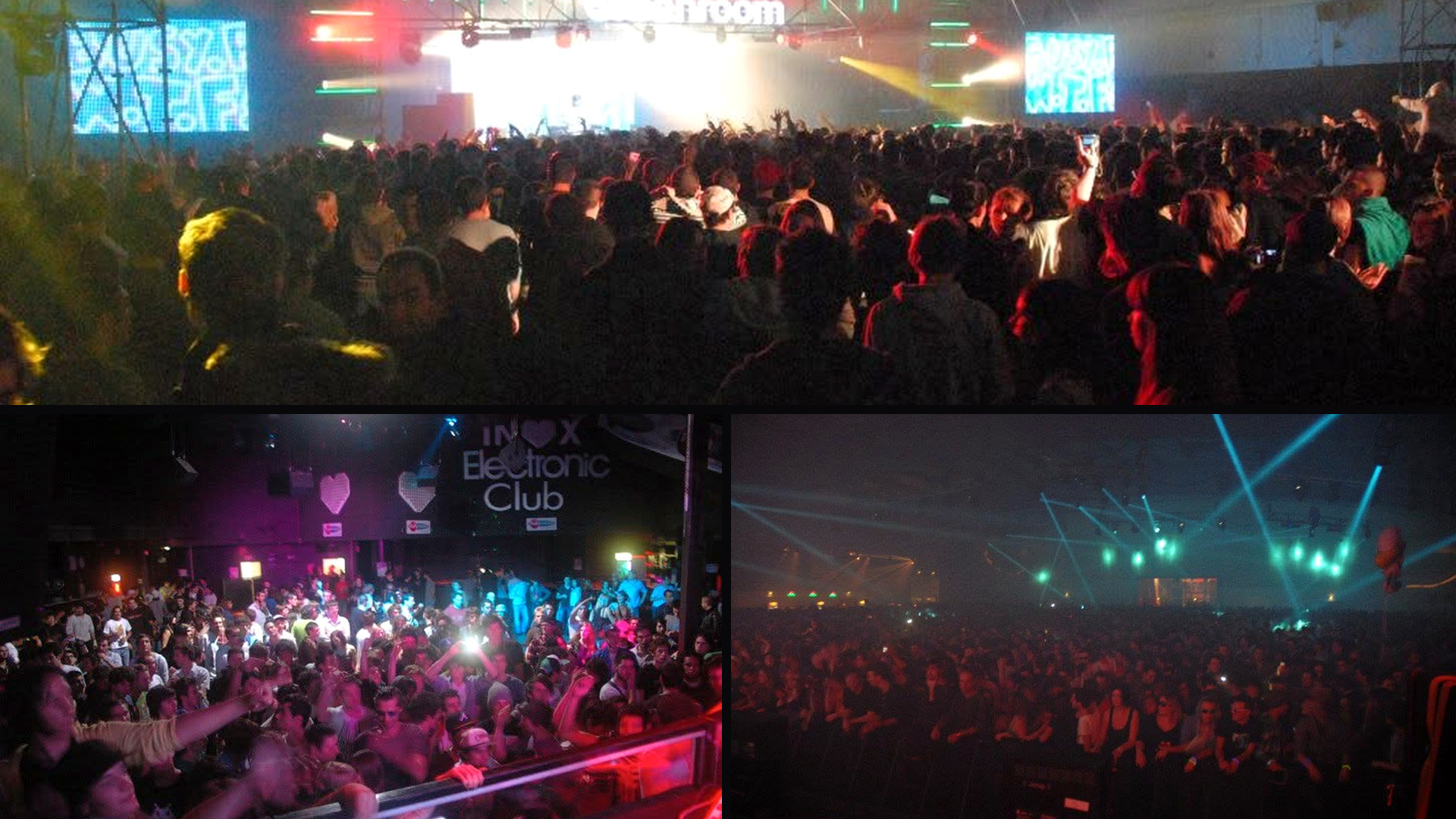 Selection of photos from VJ live gigs and events: stages, projections and live visuals