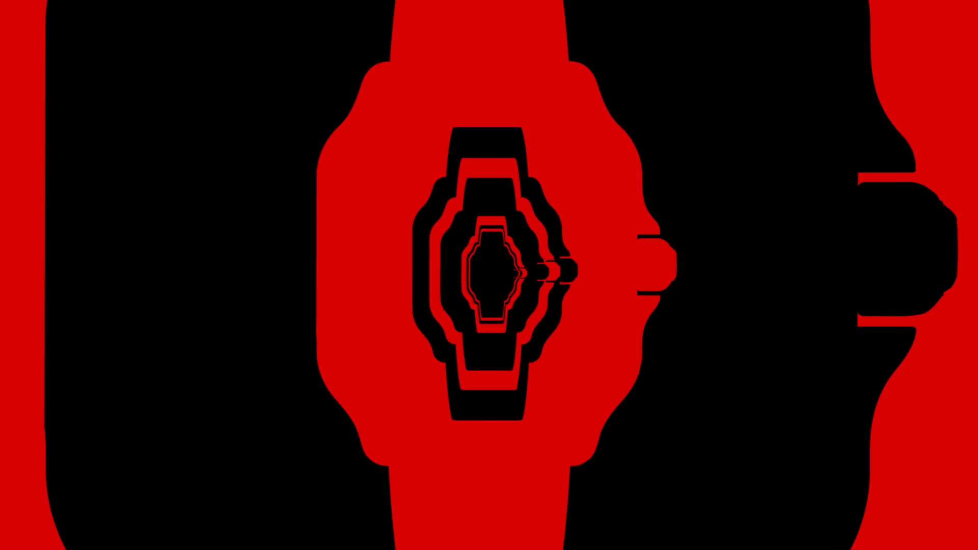 Repeating Cartier Santos watch silhouettes forming a red and black graphic tunnel